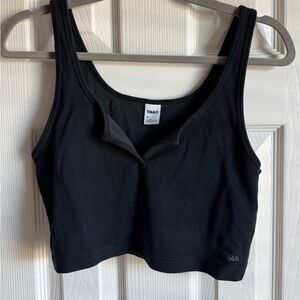 ARITZIA TNA Notch Tank Top Cropped Waffle Knit Black Casual Lounge Top Sz M